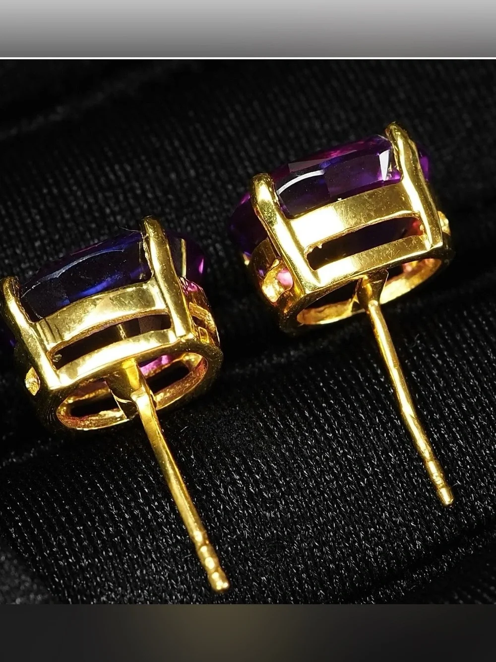 24k Sapphire Earrings 24K Gold Tone Electroplated on Silver. 7.8ct purple pink